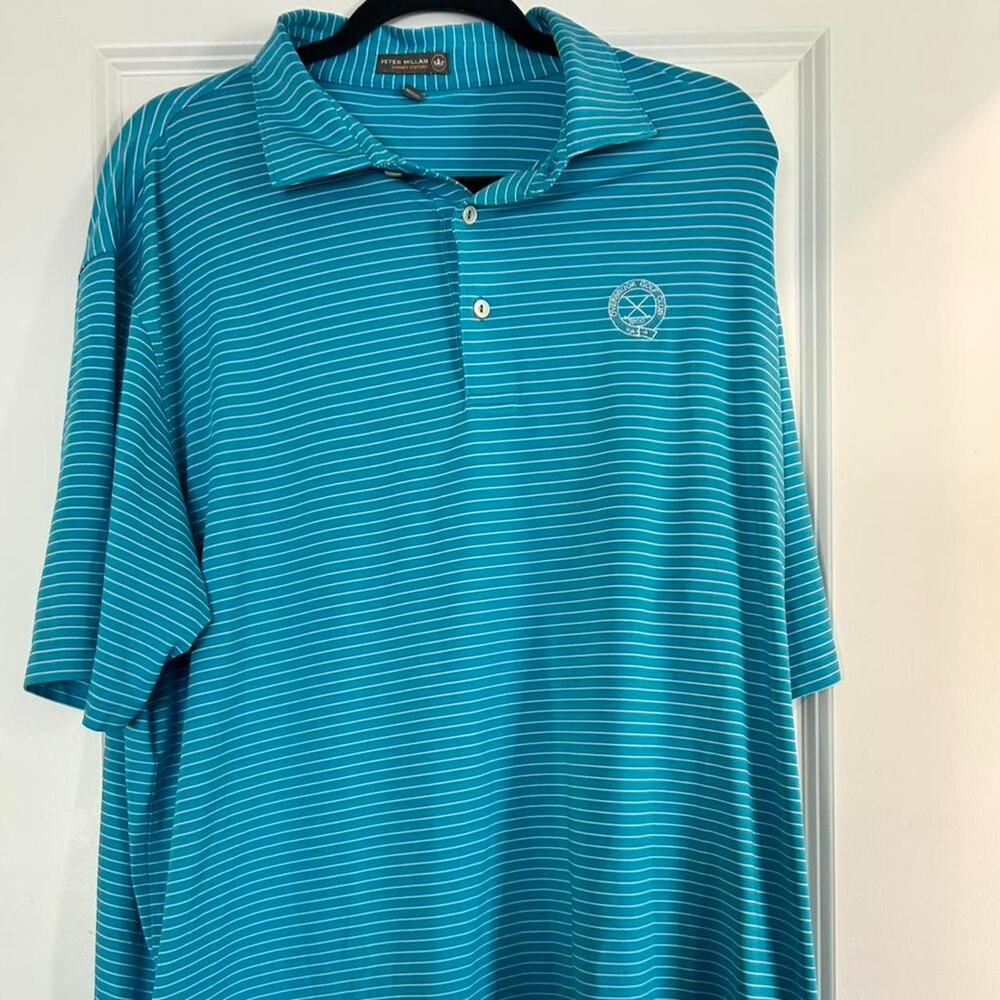 Peter Millar Golf Polo Shirt Mens XL Blue White Striped Performance Excellent